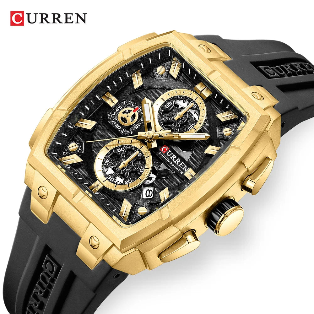 Curren Luxury Chronograph Men's Watch Silicone Band Casual Wristwatch