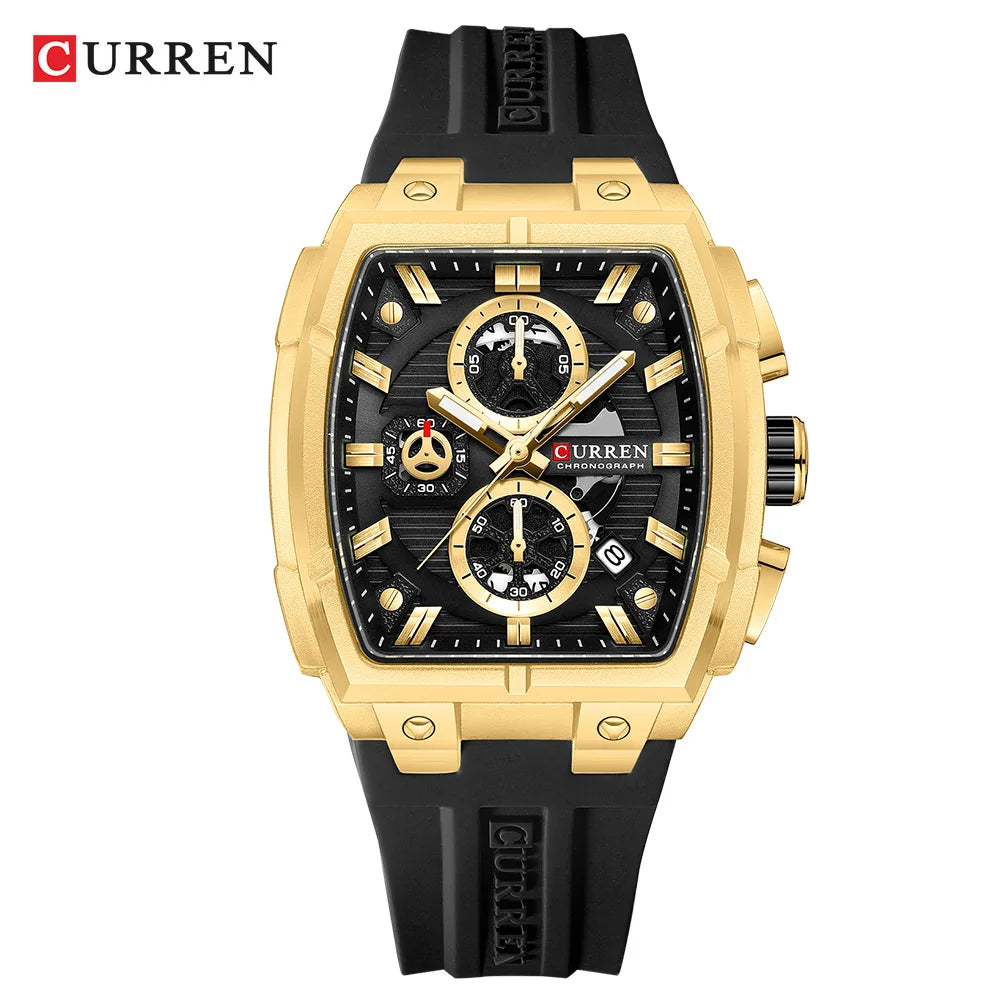 Curren Luxury Chronograph Men's Watch Silicone Band Casual Wristwatch